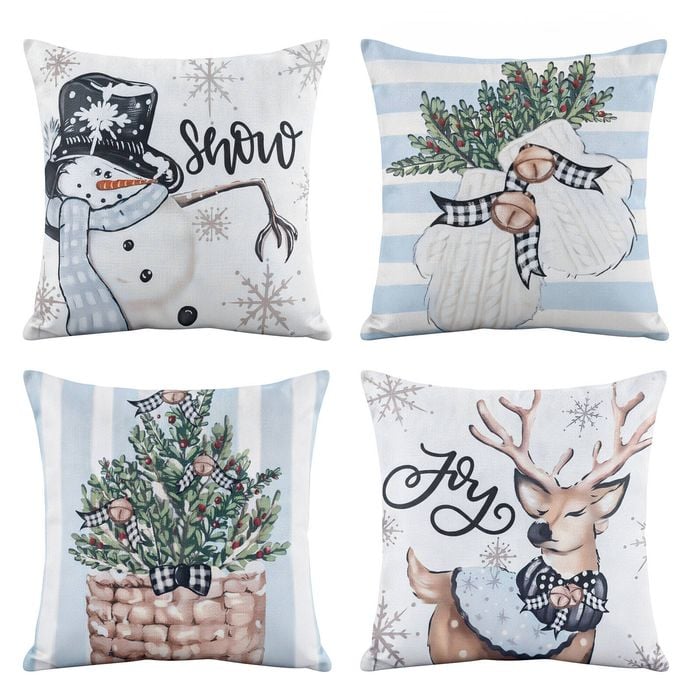 Jingle Jollys Christmas Cushion Covers Set of 4 Pillow Covers 45x45cm Christmas Decor Blue