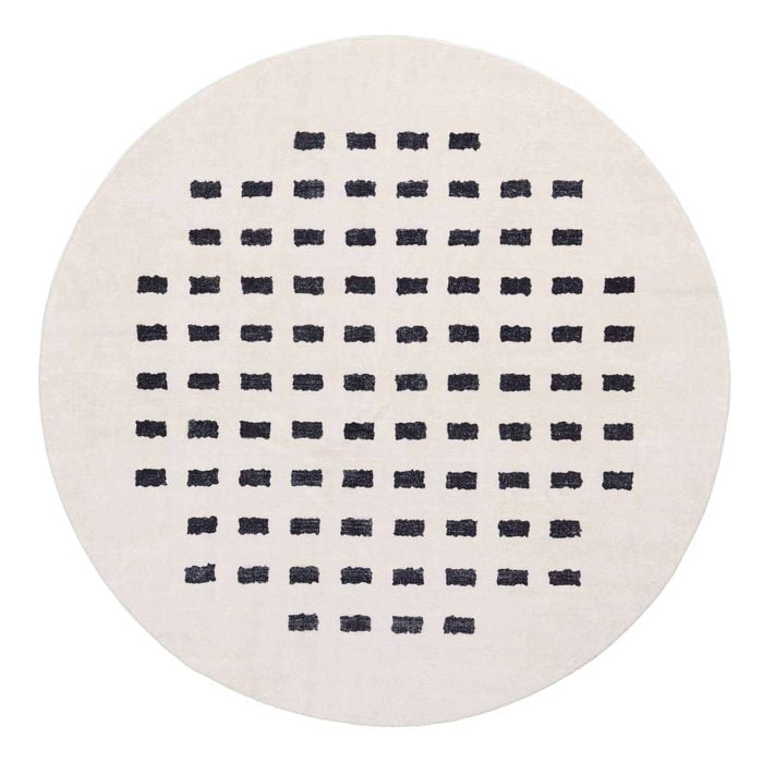 Loopsie-200cm X 200cm-taber Cream And Black Rectangles Washable Round Rug