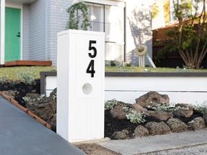 Letterbox at the front of a house with the number 54