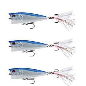 3x 13 Fishing 75mm Poppy Mc Pop Face Topwater Popper Lures - Chrome Blue Back