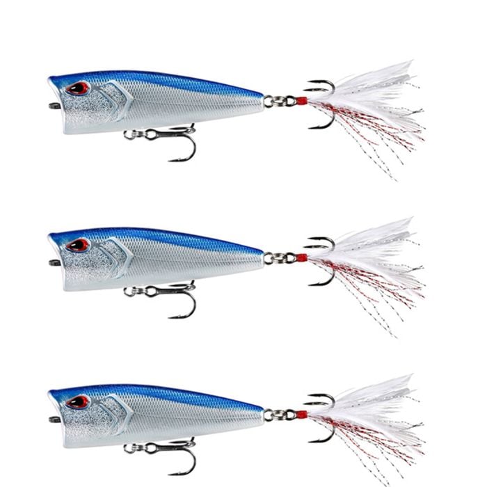 3x 13 Fishing 75mm Poppy Mc Pop Face Topwater Popper Lures - Chrome Blue Back
