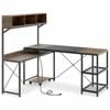 Costway L Computer Desk Power Outlets Reversible Game Bookshelf Cpu Stand