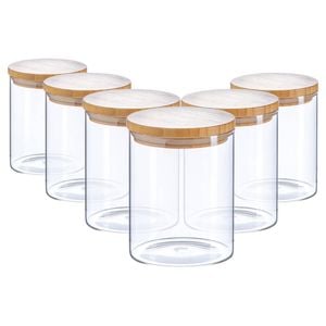 Argon Tableware Glass Storage Jar - Wooden Lid - 750ml - Modern Round Scandi Organisation Container Glass Jar - Set Of 6