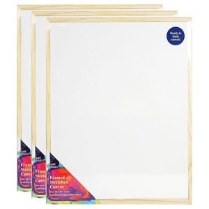 3x Art Boxd 40cm Stretch Canvas 280gsm Art Painting W/ Wooden Frame Lrg Natural