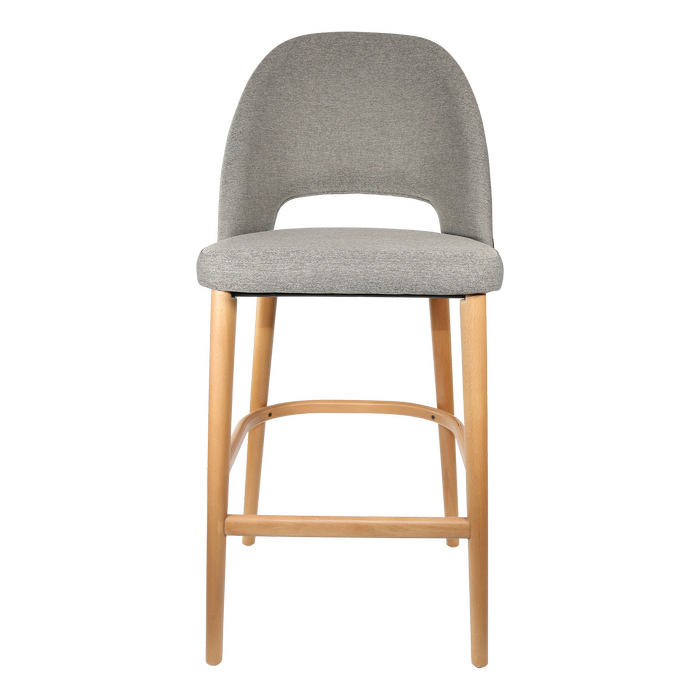 Durafurn 750mm High Taupe Fabric Semifreddo Bar Stool with Natural Beech Wood Legs