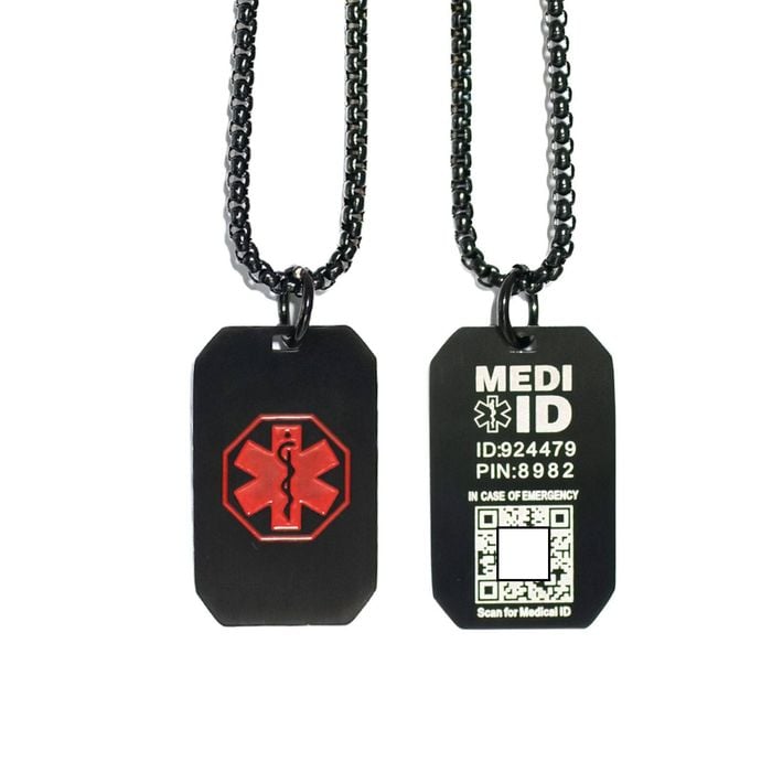 MEDI-ID  Medical ID Black Dog Tag with 60CM Chain