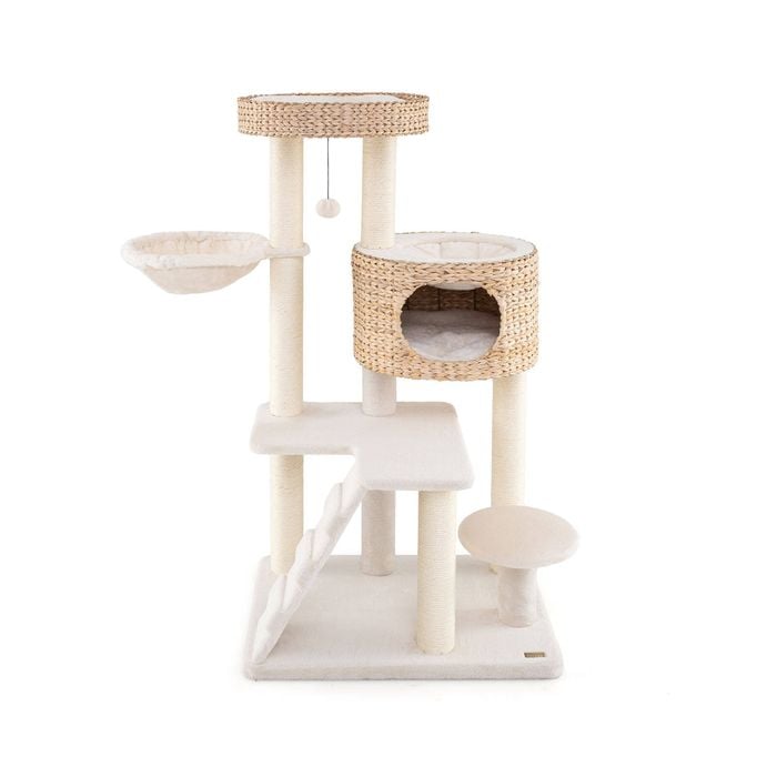 Costway Indoor Cat Tree Multi-level Kitty Activity Center Modern Cat Tower - Natural