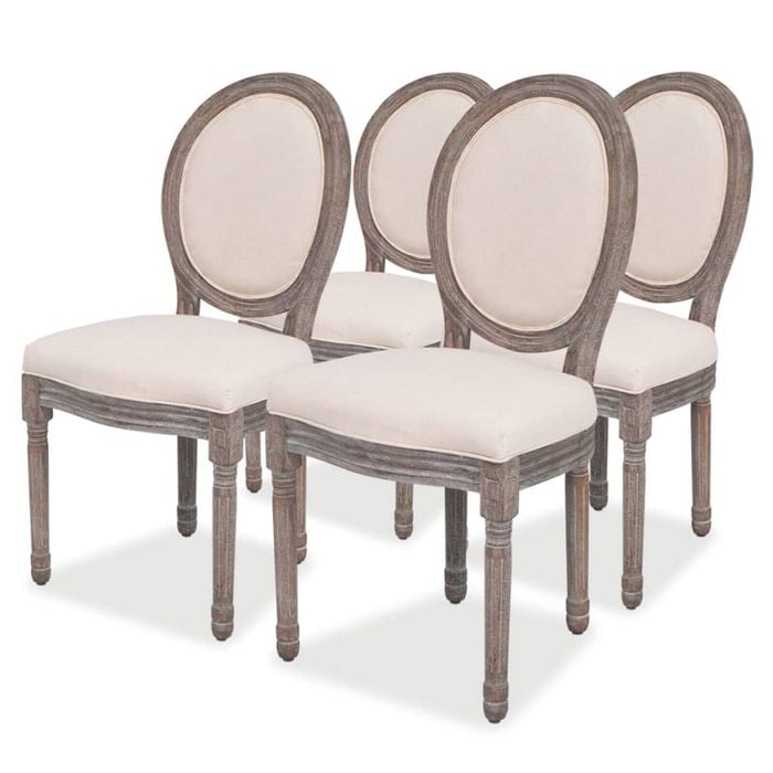 vidaXL 4x Dining Chairs Linen Foam-Padded Kitchen Living Room