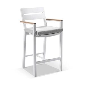 Outdoor Capri Aluminium And Teak Timber Bar Stool - White