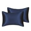 Catzon 2 Pcs Luxury Silky Satin Pillowcases with Zipper for Hair and Skin 50X66cm-Navy Blue