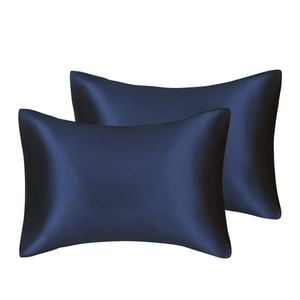 Catzon 2 Pcs Luxury Silky Satin Pillowcases with Zipper for Hair and Skin 50X66cm-Navy Blue
