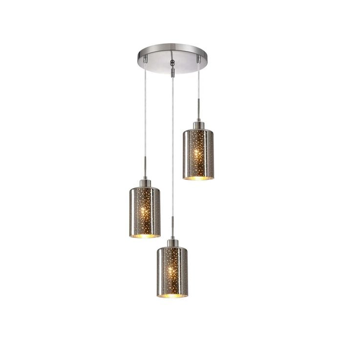 CLA Lighting ESPEJO3 Interior Iron & Chrome Glass with Dotted Effect Oblong Pendant Light- 3 lits Round