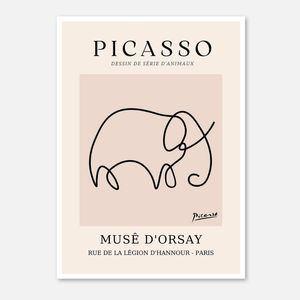 Galrie Picasso Minimalist Elephant Art Print - Iconic Line Drawing for Home Decor, Poster Only, A0 84 x 119cm (33 X 47inch)