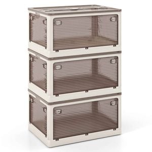Costway 3pc Stackable Storage Bin Lid Wheel 204l Box 5 Opening Ways
