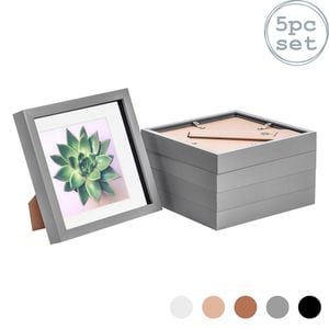 Nicola Spring Acrylic 3D Box Photo Frames with 6" x 6" Mounts - 8" x 8"  - Grey - Pack of 5
