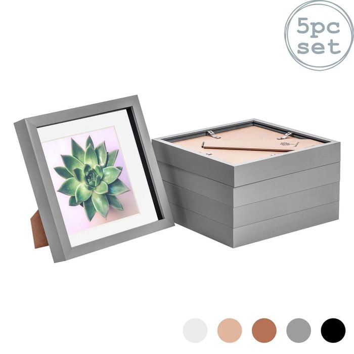 Nicola Spring Acrylic 3D Box Photo Frames with 6" x 6" Mounts - 8" x 8"  - Grey - Pack of 5