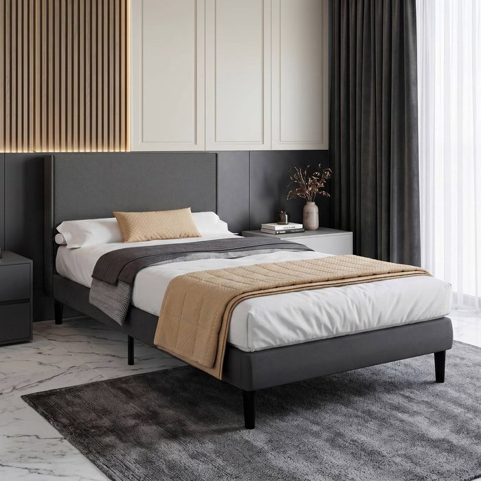 Advwin Bed Frame Single Size Mattress Base Upholstered Platform Grey