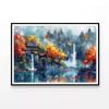 Waterfall, Trees & Building  Print 100% Australian Made 90x60cm  (Poster)