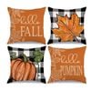 Catzon 4 Pcs Pillow Covers with Buffalo Plaid Pumpkin Pattern for Autumn Decor