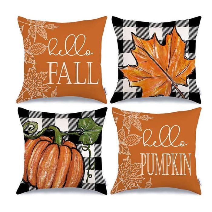Catzon 4 Pcs Pillow Covers with Buffalo Plaid Pumpkin Pattern for Autumn Decor