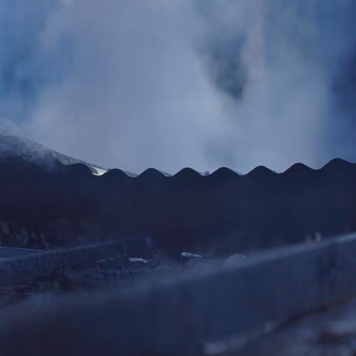 Roof of untreated timber hut after extreme fire testing.