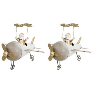 2PK LVD Metal Plane w/ Santa Home/Living Room Christmas Display Decor 19x16cm