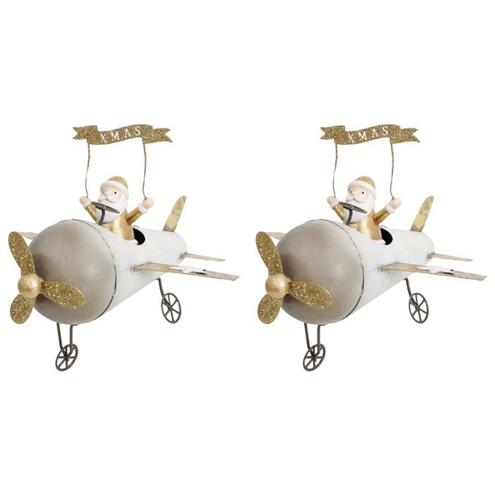 2PK LVD Metal Plane w/ Santa Home/Living Room Christmas Display Decor 19x16cm