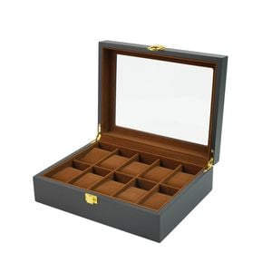 Catzon Watch Display Box For Men Wooden Jewellery Storage Case With Glass Top-10slot