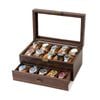 Catzon Watch Box Organizer Retro Wood Grain Watch Display Case With Glass Top-20slot2layer