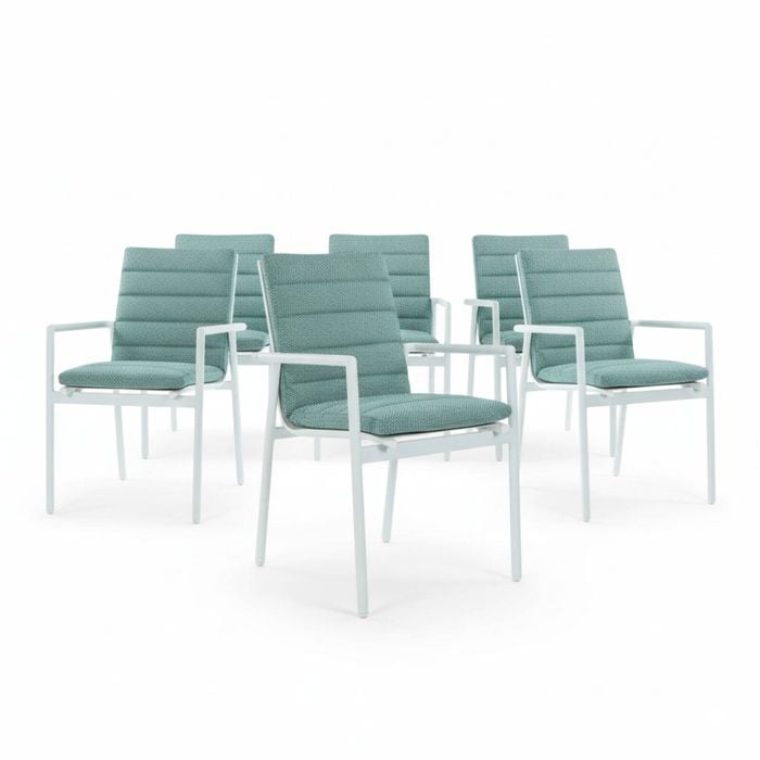 Astro 6pc Set Outdoor Dining Chair Aluminium Frame Textilene Seat White Green