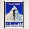 Galrie Vintage 1932 Zermatt Switzerland Ski Poster - Aerial Art for Ski Lovers, Black Frame, 70 x 100cm (28 x 40inch)