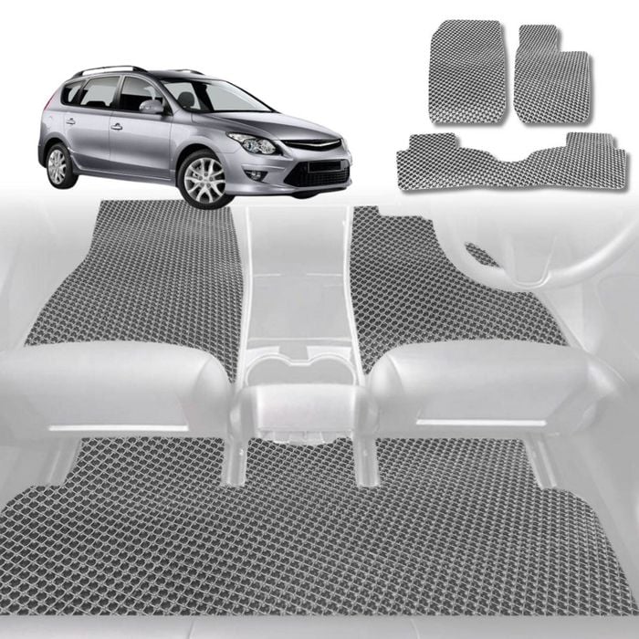 6D Diamond Car Floor Mats for Hyundai i30 2007-2012-Full Set-Grey-Outback GT