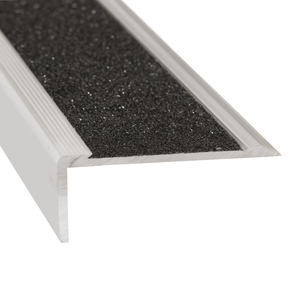 Duratac 1800mm Clear Aluminium Stair Nosing with Black Carborundum Insert and Countersunk Holes - 5 Pack