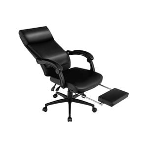 Costway Swivel Office Chair Leather W/armrest&footrest Black
