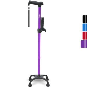 HealthBazaar Quad Cane with Handrail, Streched Walking Cane PURPLE
