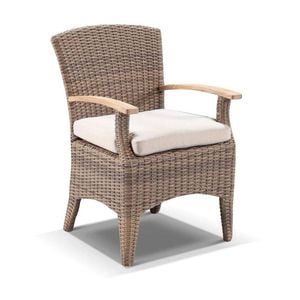 Outdoor Kai Wicker And Teak Dining Arm Chair In Half Round Wicker