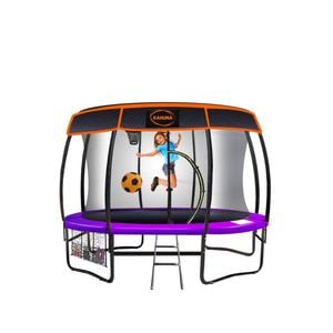 Kahuna Trampoline 14 Ft With Basketball Set And Roof - Purple