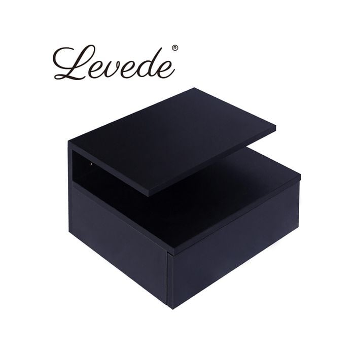 Levede 2x LED Floating Bedside Table Black
