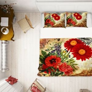 3D Red Flower 297 Bed Pillowcases Quilt Queen Size