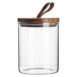 Argon Tableware Glass Storage Jars - Leather Loop Lid - 750ml - Modern Round Scandi Organisation Container Glass Jar