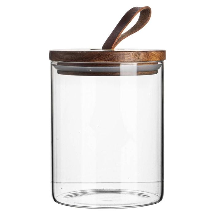 Argon Tableware Glass Storage Jars - Leather Loop Lid - 750ml - Modern Round Scandi Organisation Container Glass Jar