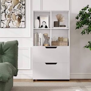 Costway 4 Cube 130cm 5tier Bookcase 2 Drawer Open Display Rack White