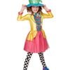 Disney Alice in Wonderland Mad Hatter Girls Halloween Costume – Satin Dress, Collar & Hat, Multi Colour, 9-10 Years