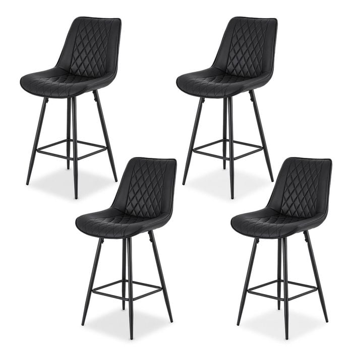 Artiss Bar Stools x4 Kitchen Dining Diamond PU Leather Black