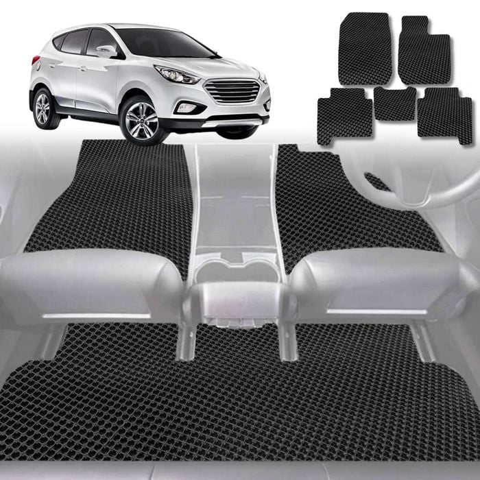 6D Diamond Car Floor Mats for Hyundai Tucson 2015-2020-Full Set-Black-Outback GT
