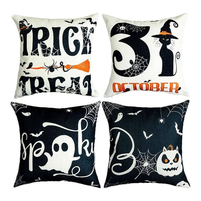 Catzon 4 Pcs Scary Throw Pillow Covers Linen Cushion Case for Decor 40X40cm