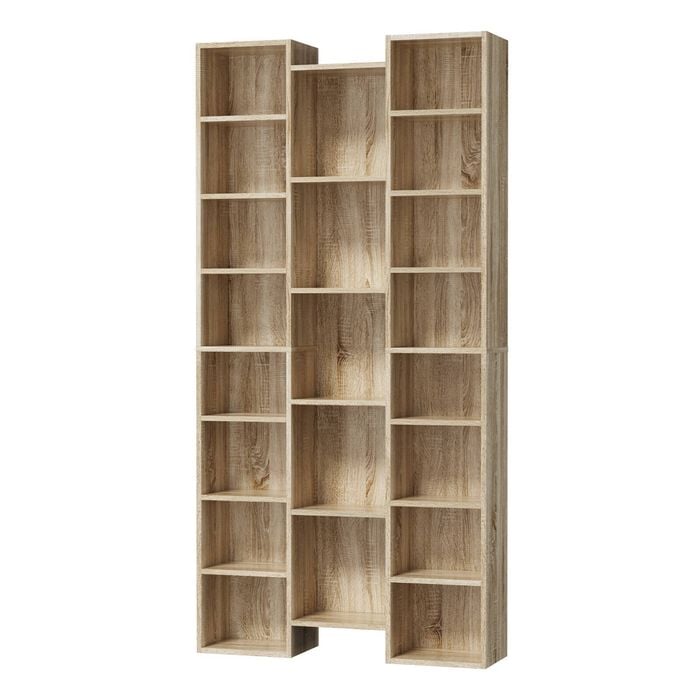 Oikiture Bookshelf Display Shelf CD DVD Storage Media Rack Stand Bookcase Natural