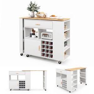Costway Rotatable Kitchen Island Trolley W/12 Bottle Wine Rack