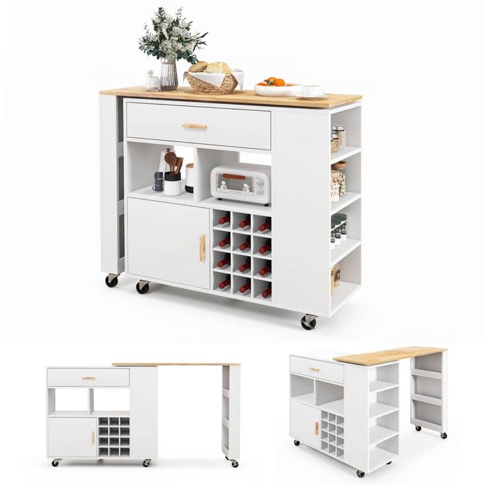 Costway Rotatable Kitchen Island Trolley W/12 Bottle Wine Rack