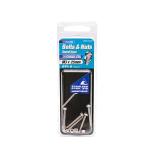 Zenith M3 x 25mm 316 Stainless Steel Round Head Bolt And Nut - 6 Pack